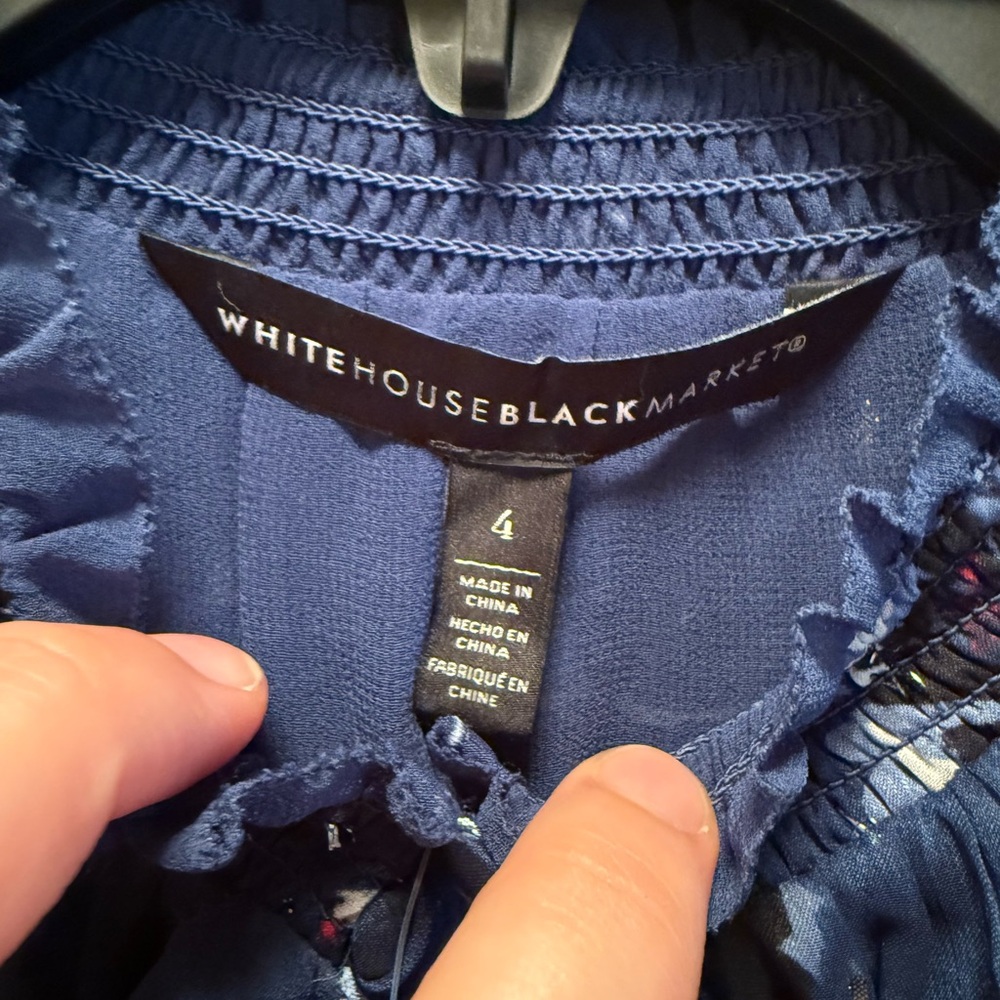 White House Black Market Sheer Blue Floral Blouse - Picture 7 of 11
